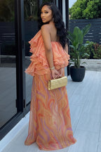 Halter Backless Layered Ruffles Loose Fit Maxi Dresses-Orange