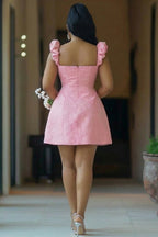 Cami Cinch Waist 3D Flower A-Line Party Mini Dresses-Pink
