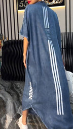 Women's V-neck Denim Letter Print Casual Dress