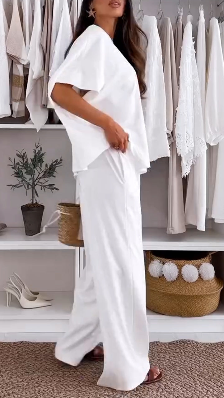 Ladies' Round Neck Solid Color Loose Casual Suit