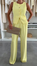 Women's Round Neck Sleeveless Top + Trousers Set