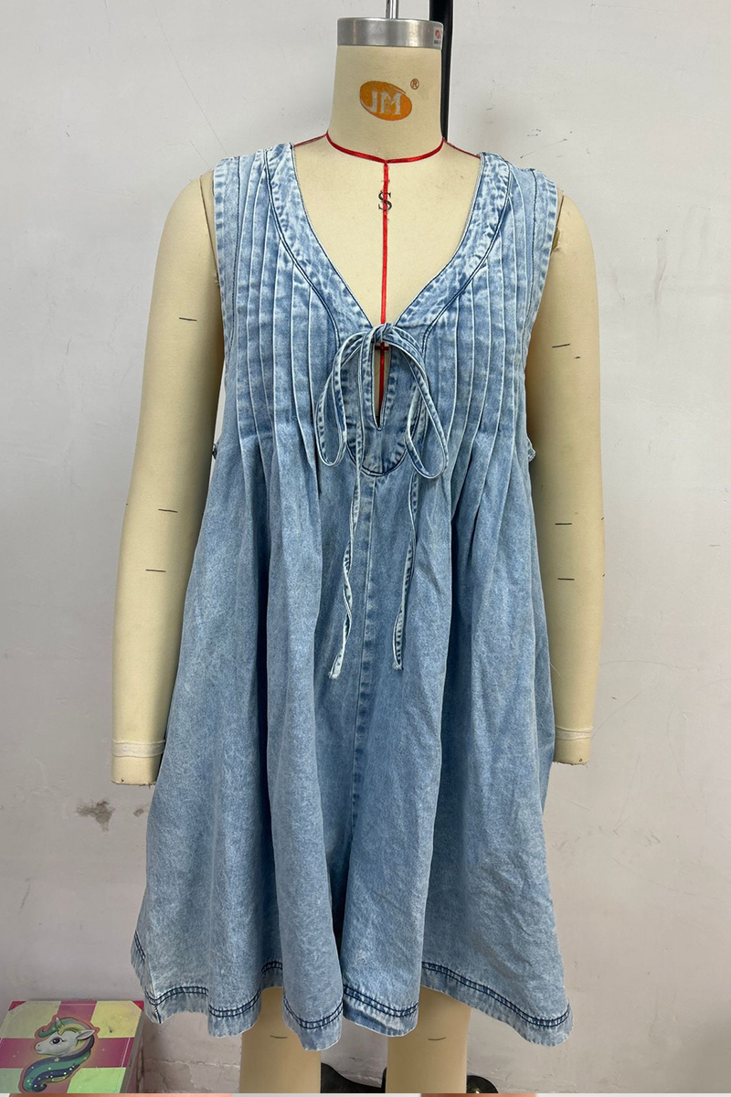 Women's V-neck Patchwork Pleated Washed Water Casual Short Jumpsuit