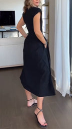 Ladies' Round Neck Spliced Solid Color Casual Dress