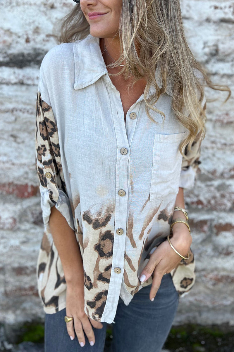 Ladies Lapel Breasted Printed Casual Top