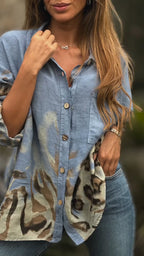 Ladies Lapel Breasted Printed Casual Top