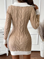 Womens Doll Collar Color Plug Knitted Short Dress