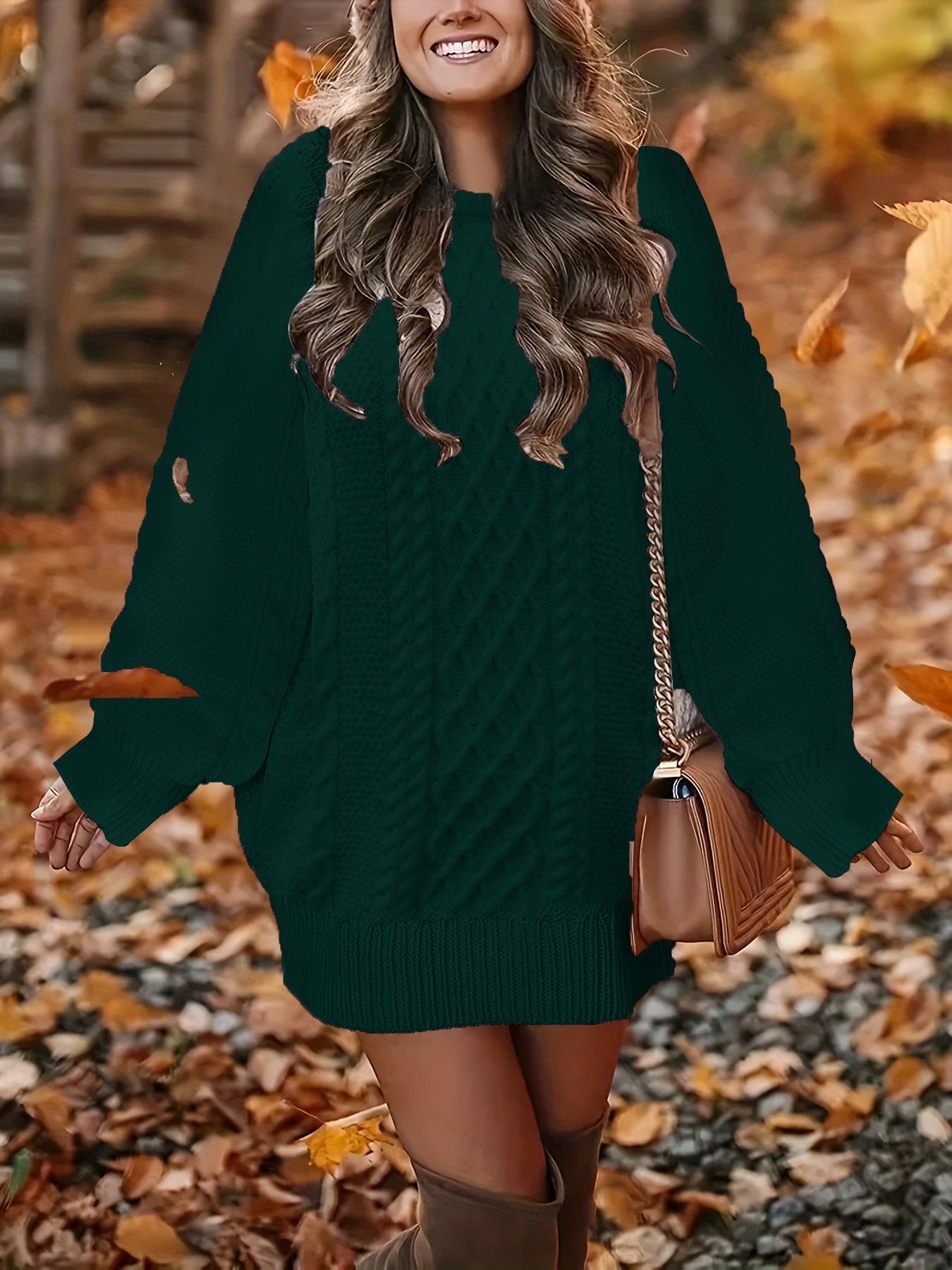 Women Round Neck Hip-pack Versatile Knitted Casual Dress