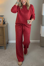 Women Round Neck Hot Diamond Flash Solid Color Casual Suit