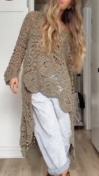 Women Round Neck Hollow Out Casual Long Top