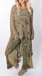 Women Round Neck Hollow Out Casual Long Top