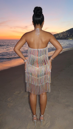 Halter Sleeveless Fringe Slim Fit Party Mini Dresses-Multicolor