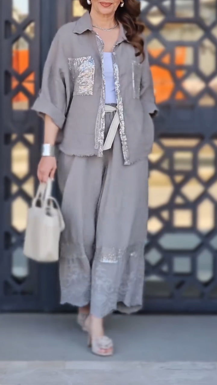 Women's Round Neck Stitching Printed Gold-stamped Commuter Suit