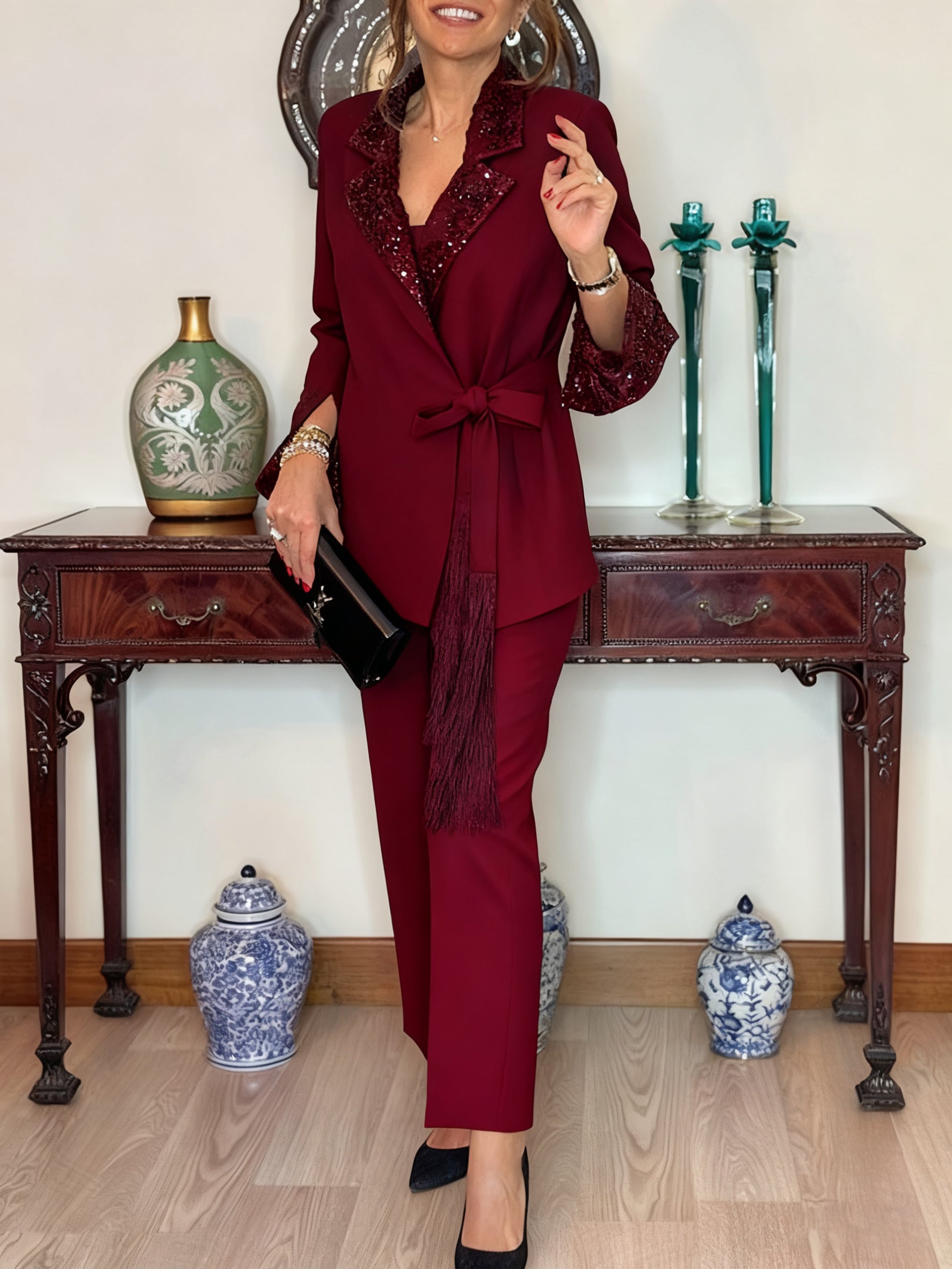 Women Lapel Jacket + Pants Temperament Commuter Suit
