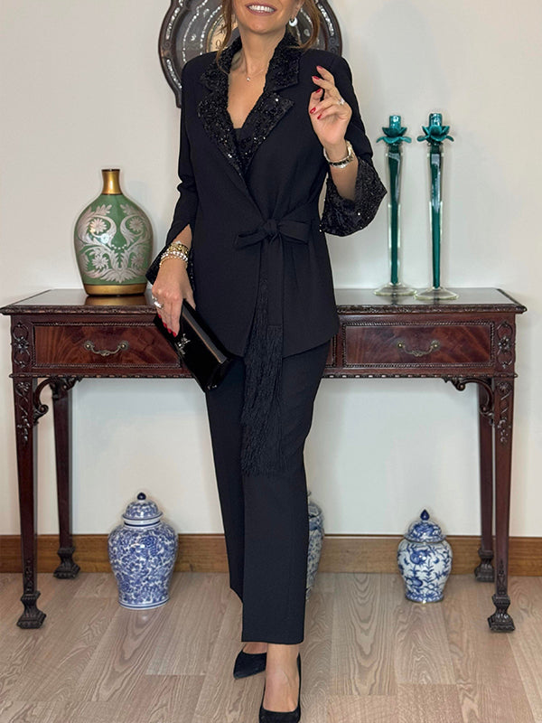 Women Lapel Jacket + Pants Temperament Commuter Suit