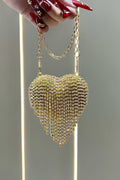 Heart Shaped Rhinestone Tassel Shoulder Crossbody Clutch Bag
