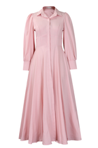 Turndown Collar Long Sleeve Cinch Waist Solid Color Maxi Shirt Dresses-Pink