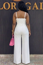 Cami Neck Sleeveless Bow Decor Solid Color Casual Jumpsuit-Pink
