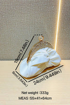 Rhinestone Embellished Ruched PU Leather Evening Clutch Bag