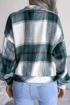 Women's Fashion Plaid Lantern Long Sleeve Woolen Coat